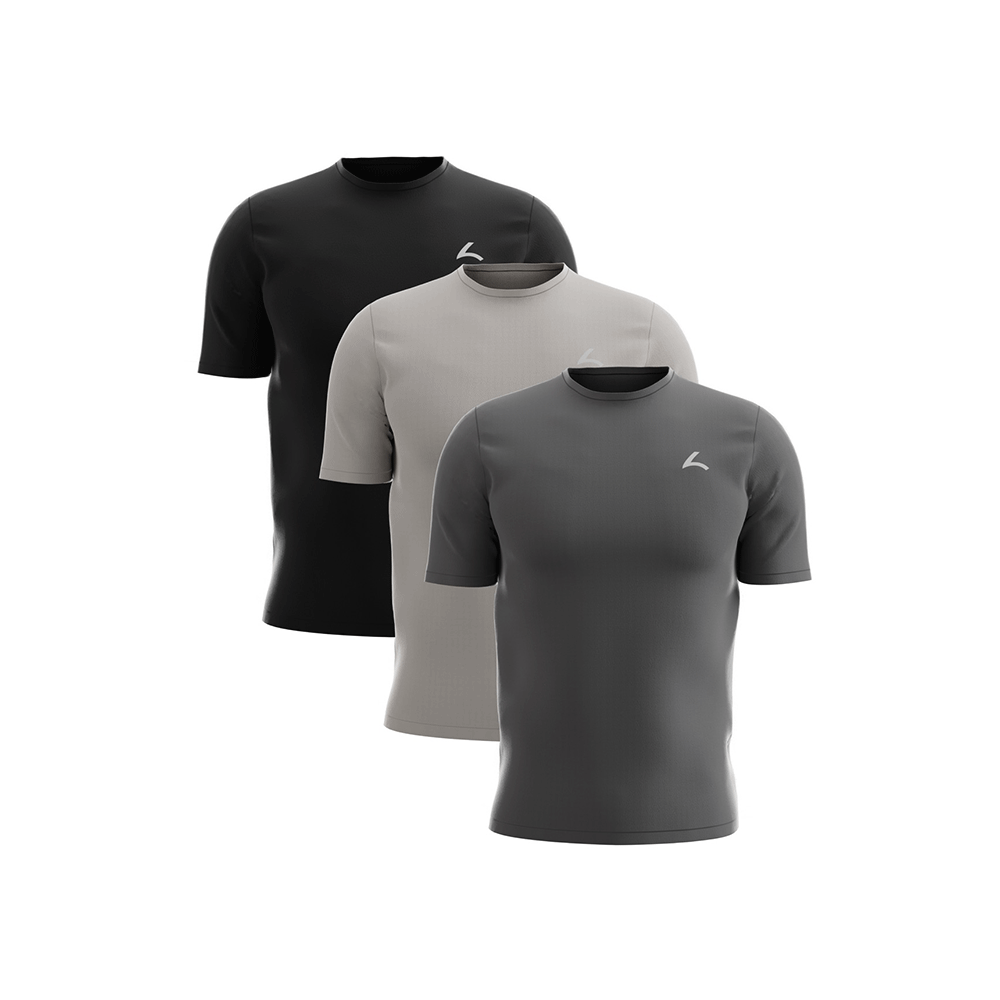Sportshirt Cotton 3-Pack - Black, Grey, Light Grey